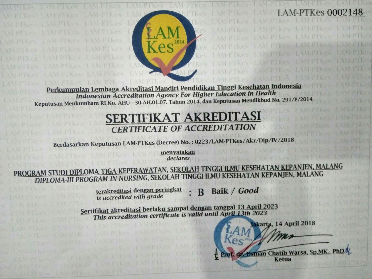 Sertifikat Akreditasi Prodi DIII Keperawatan STIKes Kepanjen